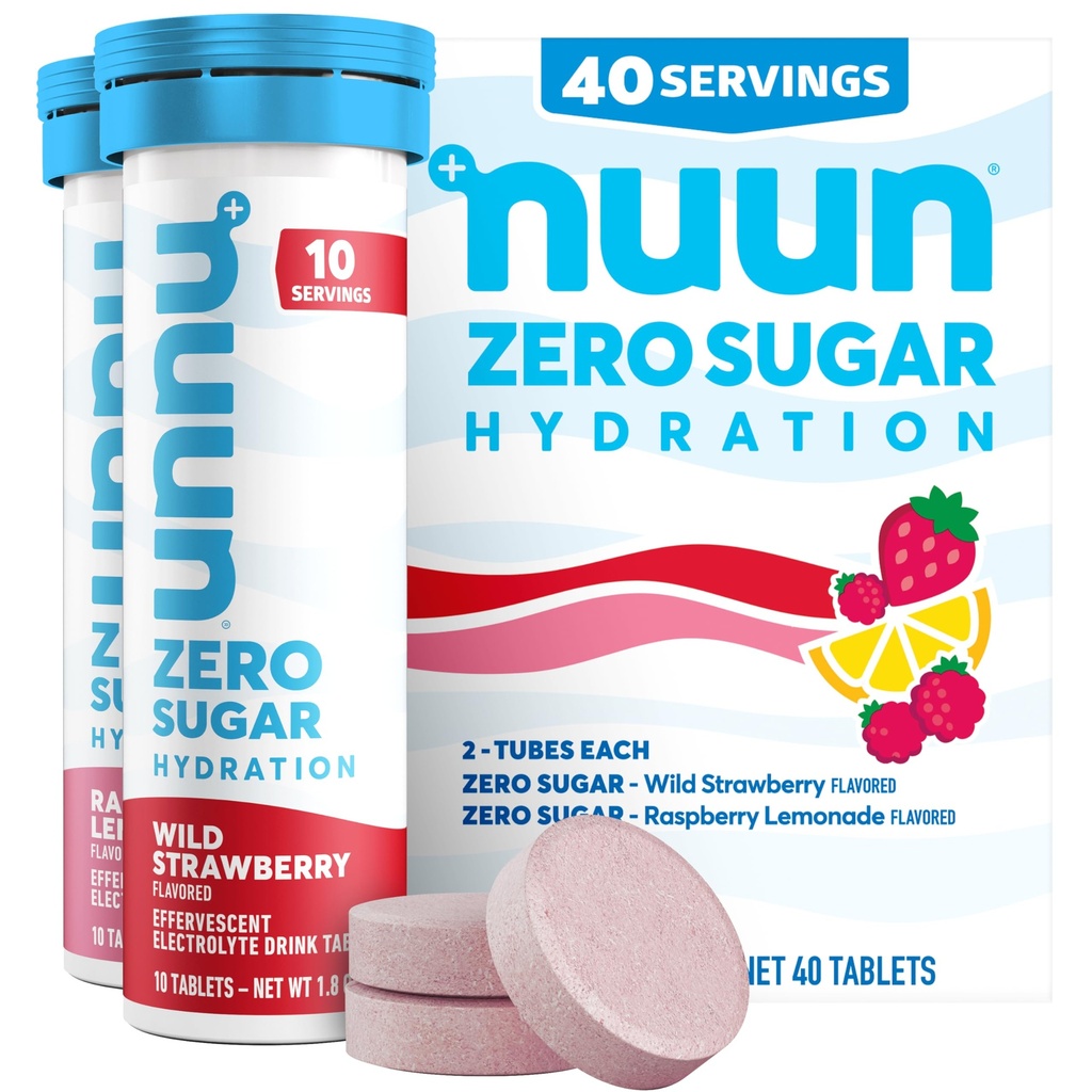 Nuun Zero Sugar Hydration Elektrolyt Tabletten - Magnesium, Kalzium, Kalium, Chloride & Natrium, leichte & Delicious Fruit Flavors, kein Zucker, Glutenfrei, Vegan, Mischbeere 4 Packung (40 Portionen insgesamt)