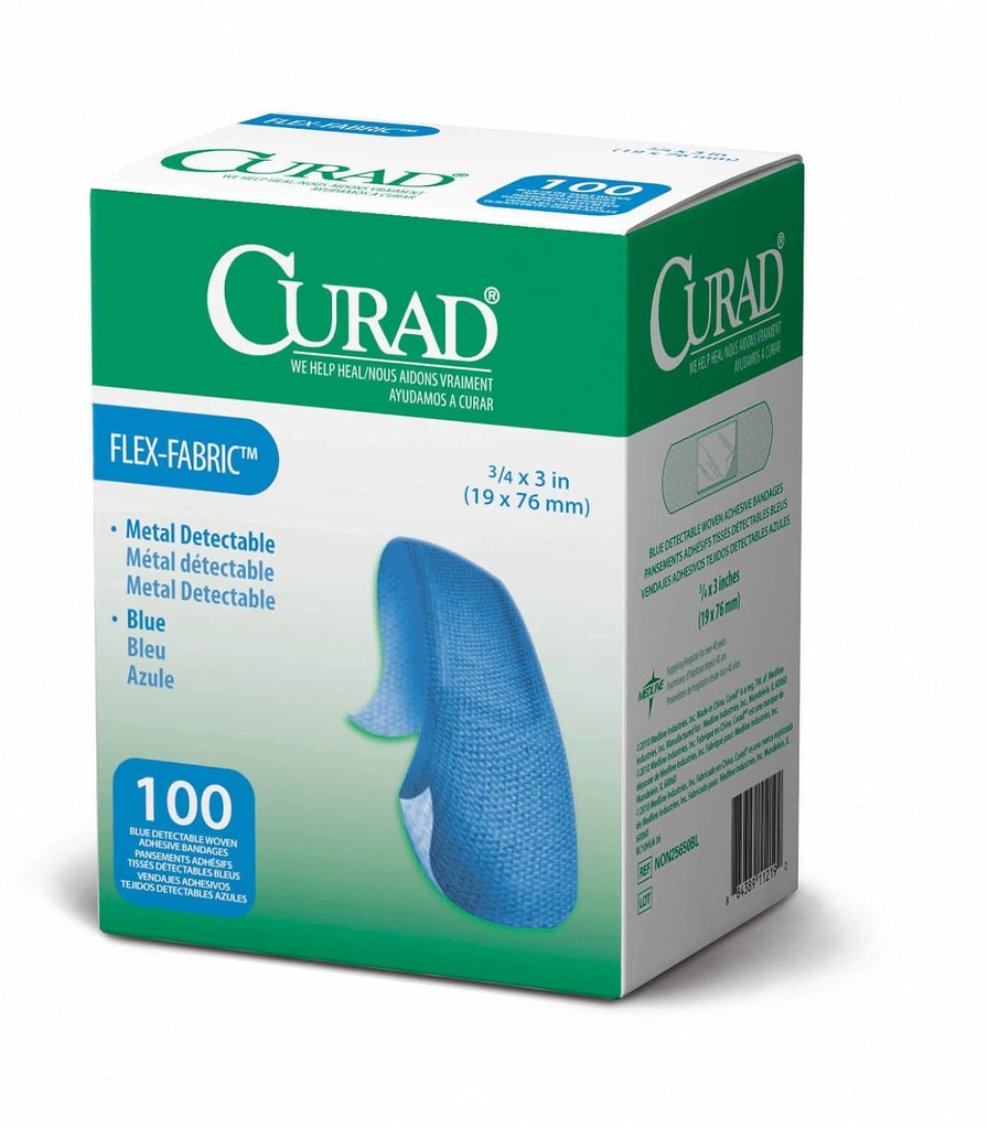 CURAD Food Service Metall Detectable Blue Stoff Klebebänder 3/4" x 3", Packung von 100