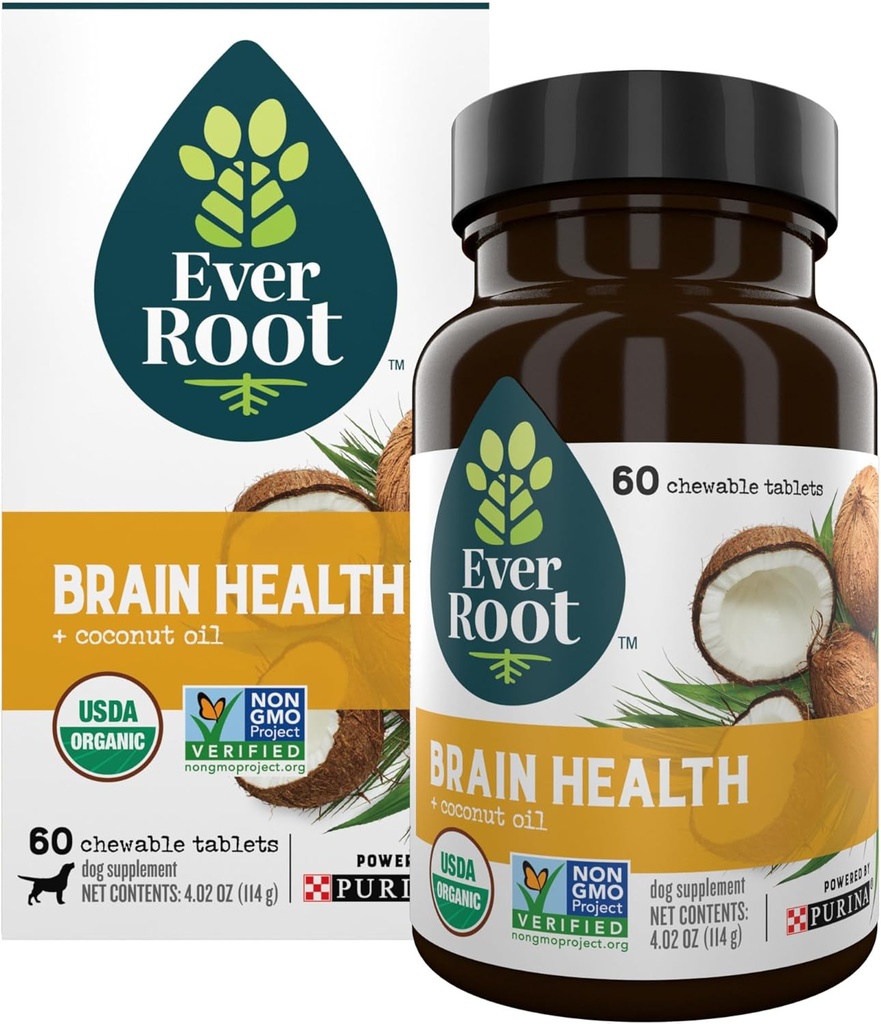 Suppléments de chien Everroot Powered by Purina Brain Health Comprimés à croquer avec de l'huile de coco - 4,02 oz. Boîte