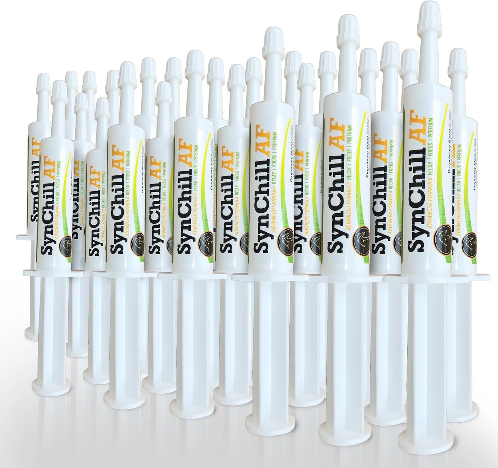 SynChill AF Calming Gel für Nervous Horses - Single Serving - Fortgeschrittene Formel mit L-Theanin, Erhöhte Potenz, 100% natürliche Ergänzung, Disposition & Confidence Unterstützung für Pferde - 25 Pack