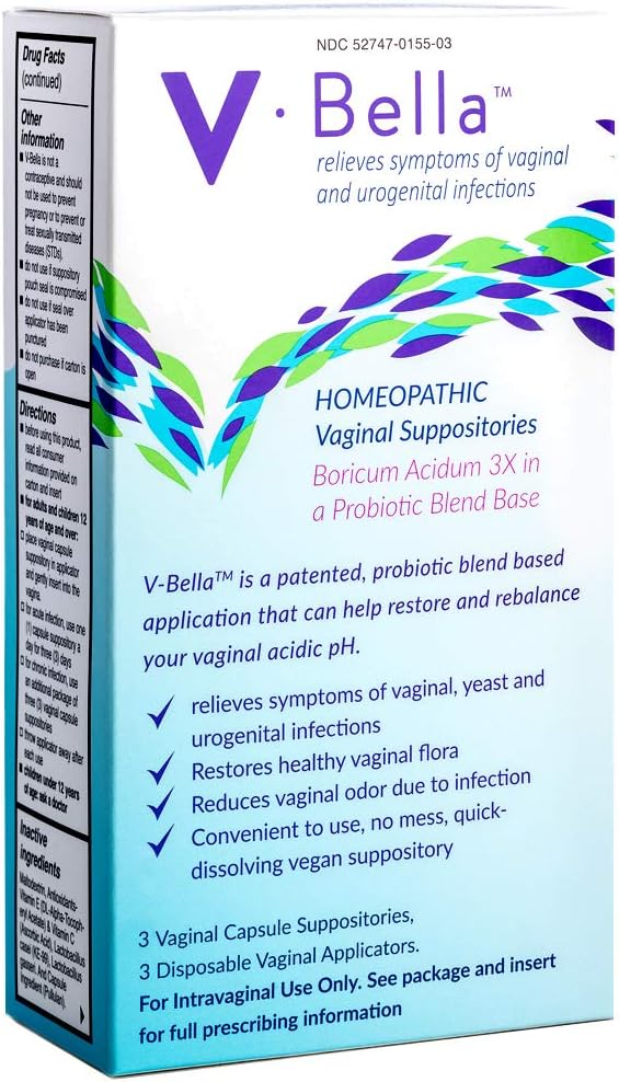 V-Bella Borsäure + Probiotische basierte Vaginal Suppositorien - eine natürlichere Weise, um zu erfrischen, Balance & Relieve Symptome von Hefe, Bacterial (BV) & Urogenital Infektionen, Reduzieren Itchiness & Odor