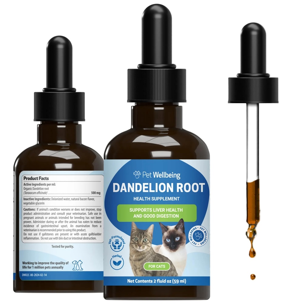 Pet Wellbeing Dandelion Wurzel für Katzen - Leber & Herz Gesundheit, Verdauungsfunktion, Blutzucker-Unterstützung, Certified Organic - Veterinarian-Formulierte Kräuterergänzung 2 oz (59 ml)