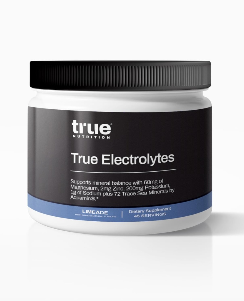 True Electrolyte Hydration Supplement Drink Mix (Limeade) | Unterstützt gesunde Mineralbilanz w/Zinc, Kalium, Magnesium, Natrium, Aquamin® 72 Trace Sea Minerals | 5 Cal. 0g Zucker. 45 Portionen.