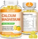 Calcium Magnesium Zink-Gummien mit Vitamin D3 und K2, hohe Absorption Magnesium-Glycinat-Kalium für Immun- und Kalm-Mood, Vegan Mango und Ananas Flavor 120 Gummis
