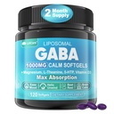Supplément GABA - 1000 mg Forme liposomique pour Absorption optimale, GABA avec L-Theanine, Magnésium Glycinate, 5HTP, Vitamine D3 pour Calme, Relaxation, Mood, Nuit reposante - Sans Melatonine 120 Softgels.