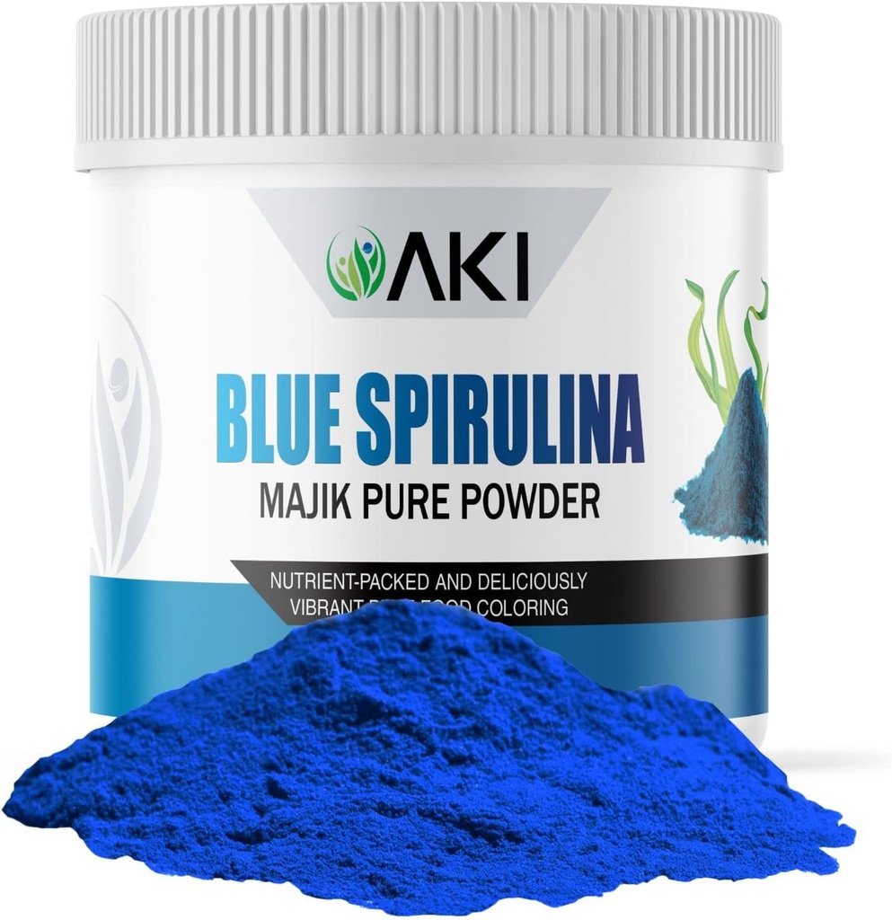 AKI E18 Grad Blue Spirulina Powder Pack – Ultra Concentrated Phycocyanin Superfood – Deep Blue, Vegan & Non-GMO – Ideal für Glatteien, Eiscreme, Joghurt oder Gebäck – 2oz/57g