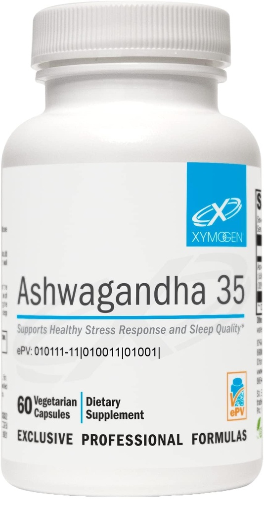 XYMOGEN Ashwagandha 35 - Patentiert, gereinigt Ashwagandha Root + Blattextrakt (35% Withanolide Glycoside) - Unterstützt gesunde Stressreaktion, Entspannung und Qualität Nachtruhe (60 Kapseln)