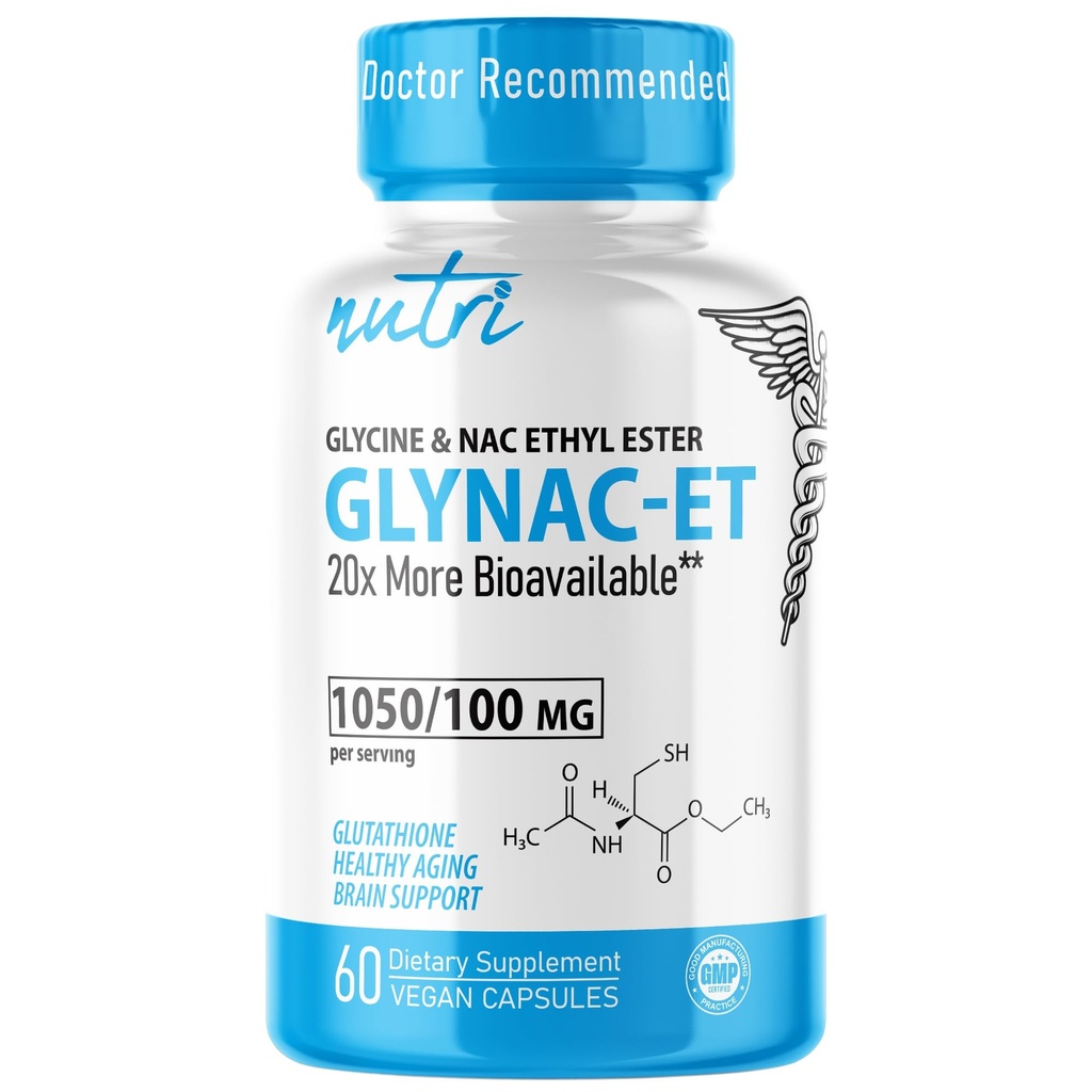 GlyNAC-ET NAC Supplement N-Acetyl Cystein Ethylester - 20x Mehr Bioverfügbar - Glycin & N-Acetylcystein Ethylester Anti Aging Supplement, Boost Glutathione, 60 Kapseln - Nutri - 3rd Party Getestet
