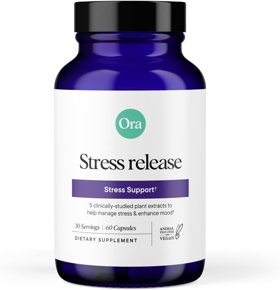 Ora Organic - Stress Relief Supplement - Unterstützt Mood & Mental Fokus - Fühlen Sie sich ruhig & entspannt - Sensoril Ashwagandha, Saffron, Ginseng, L-Theanine, Lemon Balm - 60 Kapseln