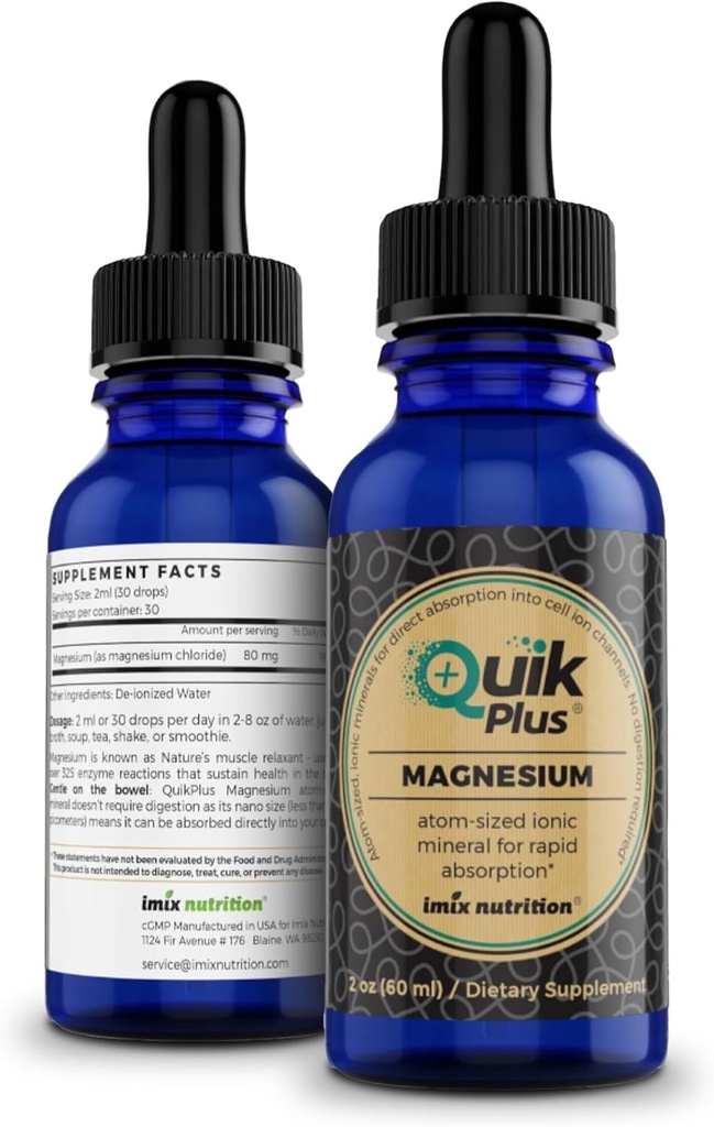 Supplément minéral liquide QuikPlus pour adultes – Vegan, sans gluten, tout naturel, très biodisponible – bouteille de 2 oz (Magnésium)