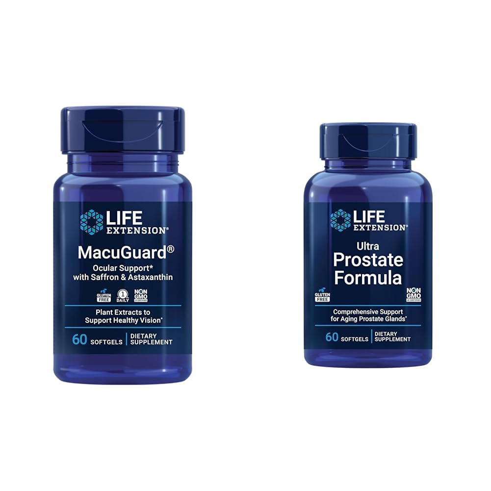 Life Extension Macuguard Ocular Support avec Safran & Astaxanthin 60 Count et Ultra Prostate Formula Saw Palmetto 60 Softgels