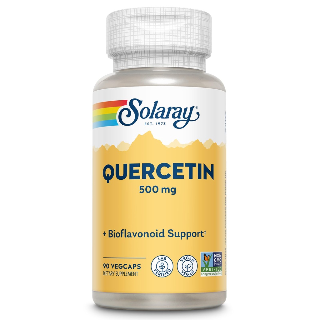 SOLARAY Quercetin 500 mg, soutient le sinus, la fonction respiratoire, immunitaire et normale, les niveaux d'acides uriques sains, 90 VegCaps