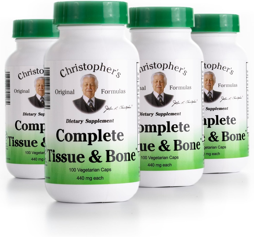 Christopher's Original Formulas Complete Tissue & Bone Formula – 100 VCaps | Kräuterunterstützung für Knochen & Connective Tissue - Pack of 4