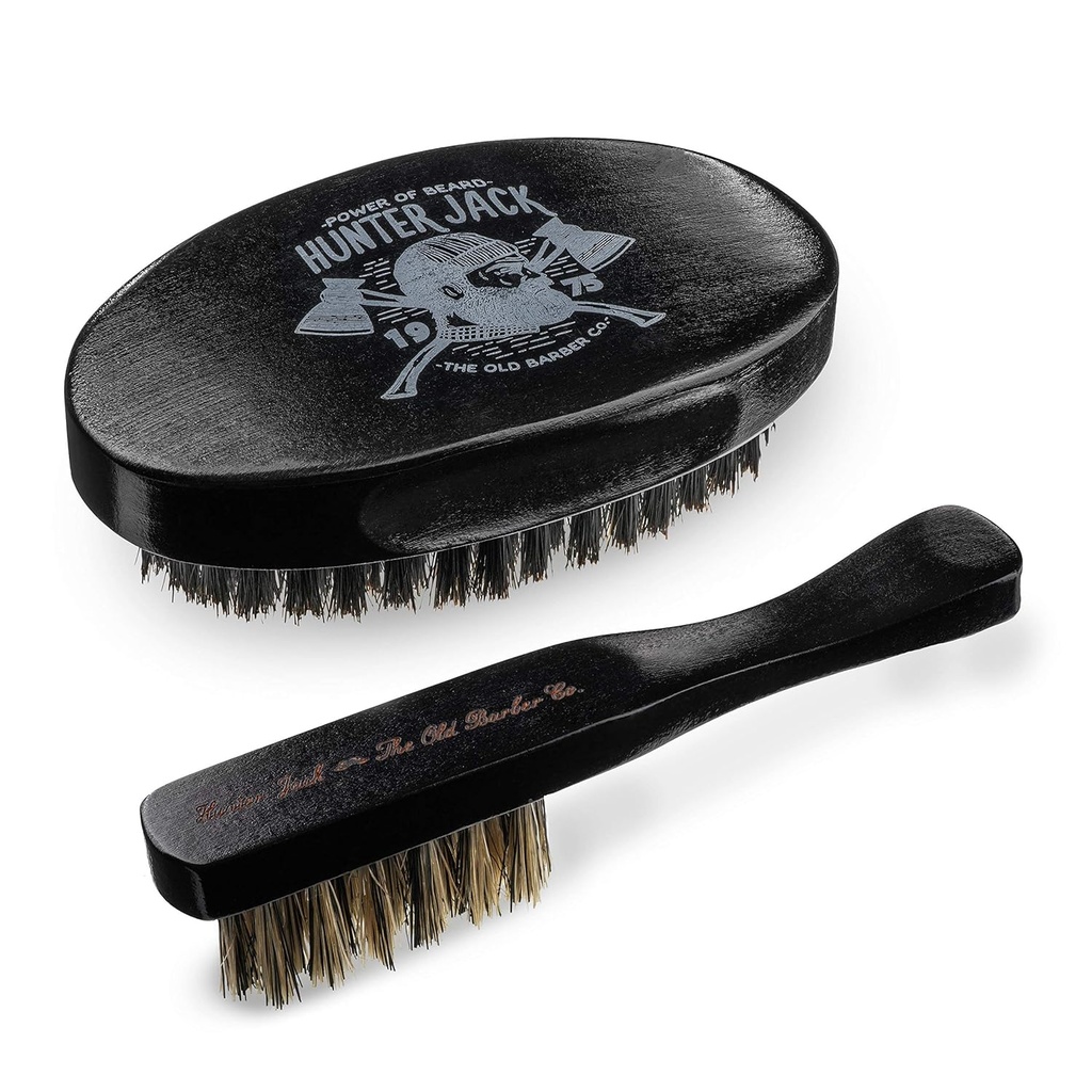 Bartbürste für Herren - Natural Boar Bristle Beard Brush Kit - Mustache Brush für Herren - Premium Grooming Set von Hunter Jack