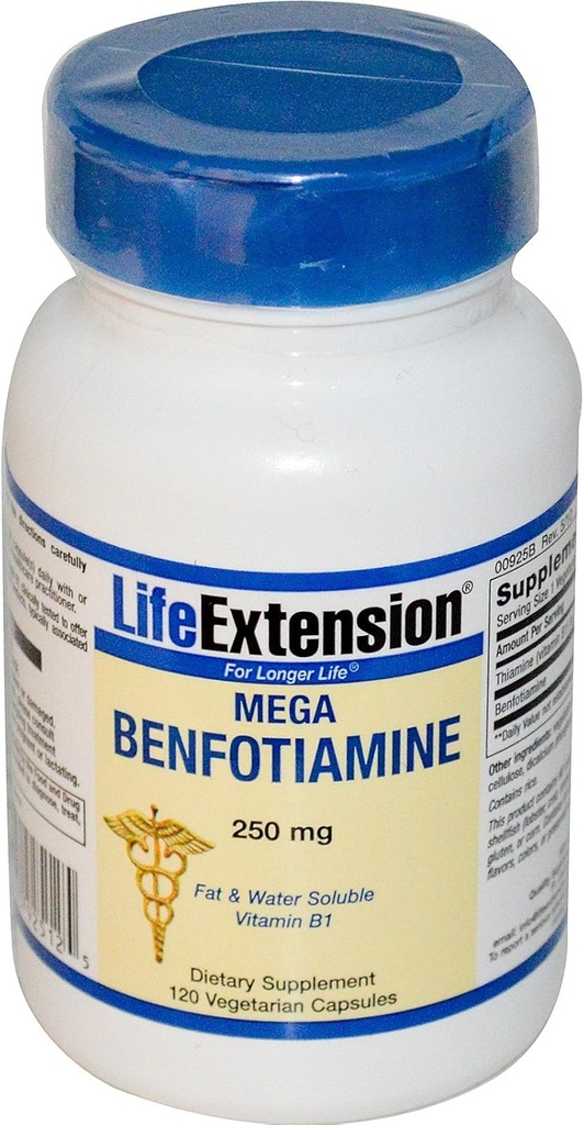 Durée de vie Mega Benfotiamine, 120 vcaps 250 mg