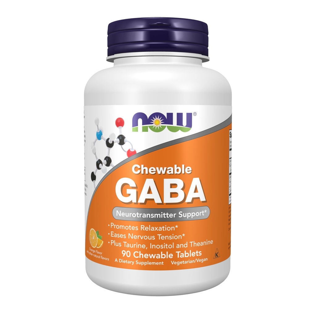 JETZT Nahrungsergänzungsmittel, GABA (Gamma-Aminobuttersäure), Neurotransmitter-Unterstützung*, Orange Flavor, 90 Chewables