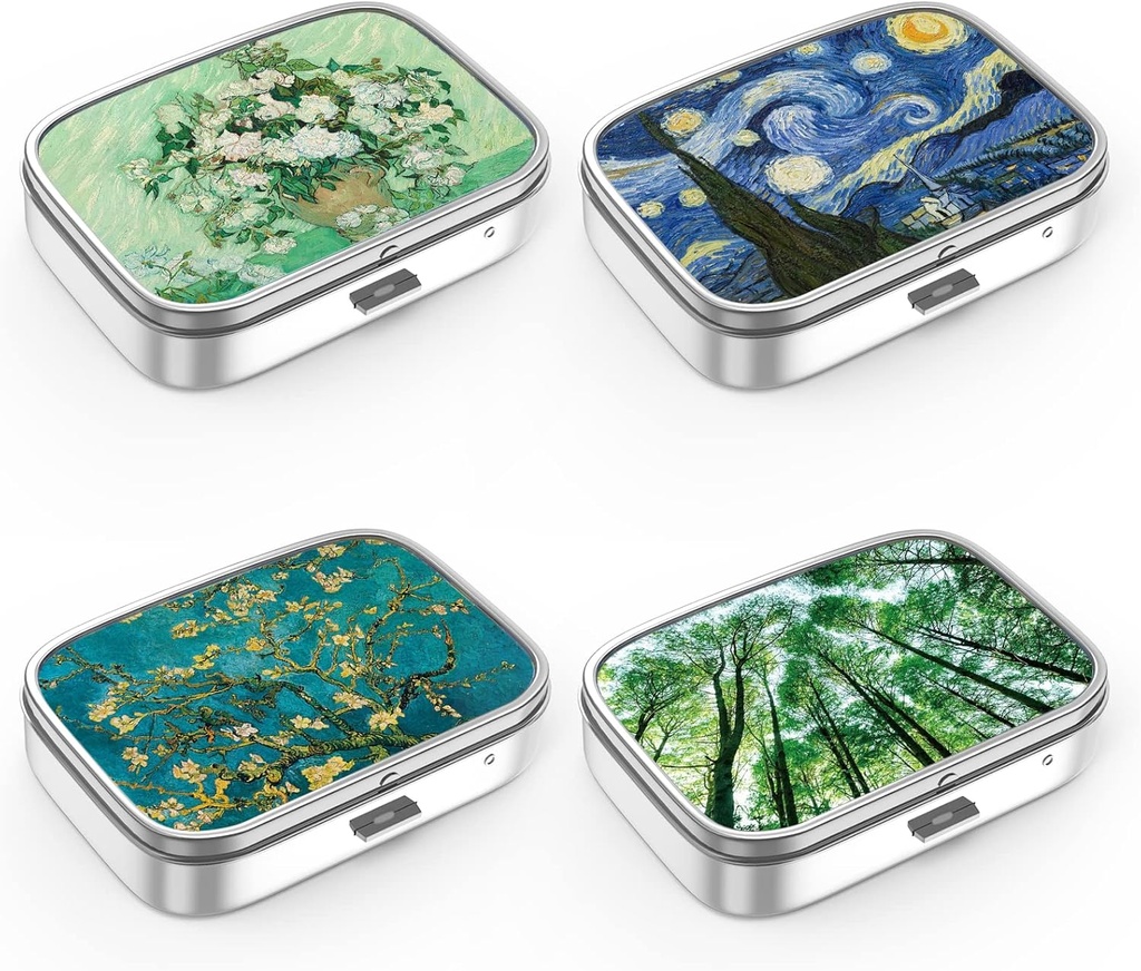 Pill Box 2 Compartiment Médicament Pill Case,Portable Pill Box for Pocket or Purse Pill Box Decorative Metal Medicine Vitamine Organizer Unique Gift(4PCS)