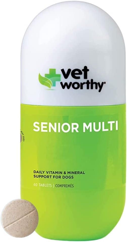 Vet Worthy Senior Multivitamin Chewable für Hunde - Antioxidantien und Ernährungsunterstützung - Tägliche Unterstützung - essentielle Vitamine, Mineralstoffe, & Enzyme- Leber Geschmack für Hunde - 60 Tabletten