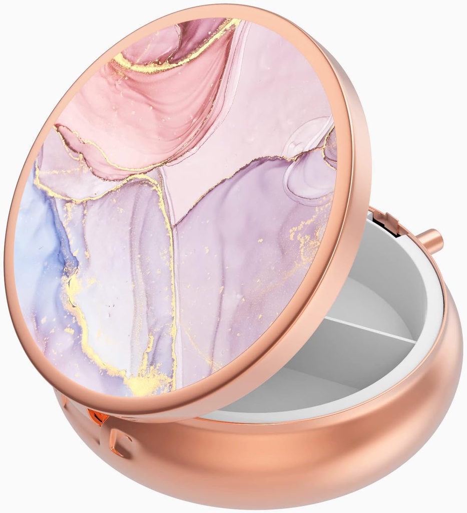 Süße kleine Pillen-Gehäuse für Taschen & Geldbörsen,Elegante Pille Box macht ein tolles Geschenk,3 Compartment Reisemedizin Organizer speichert Progesterone, Kapsel Pillen, Ibuprofen, Vitamins-Rose Gold Rosa Marmor