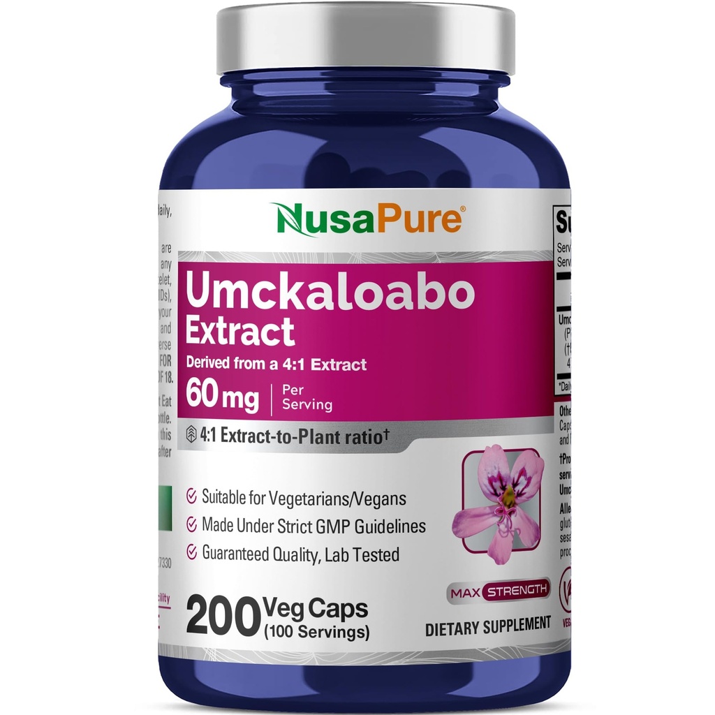 NusaPure Umckaloabo 4:1 Extrakt, 60 mg Äquivalent zu 240 mg Veggie Caps 200 Count (Non-GMO, Vegan)