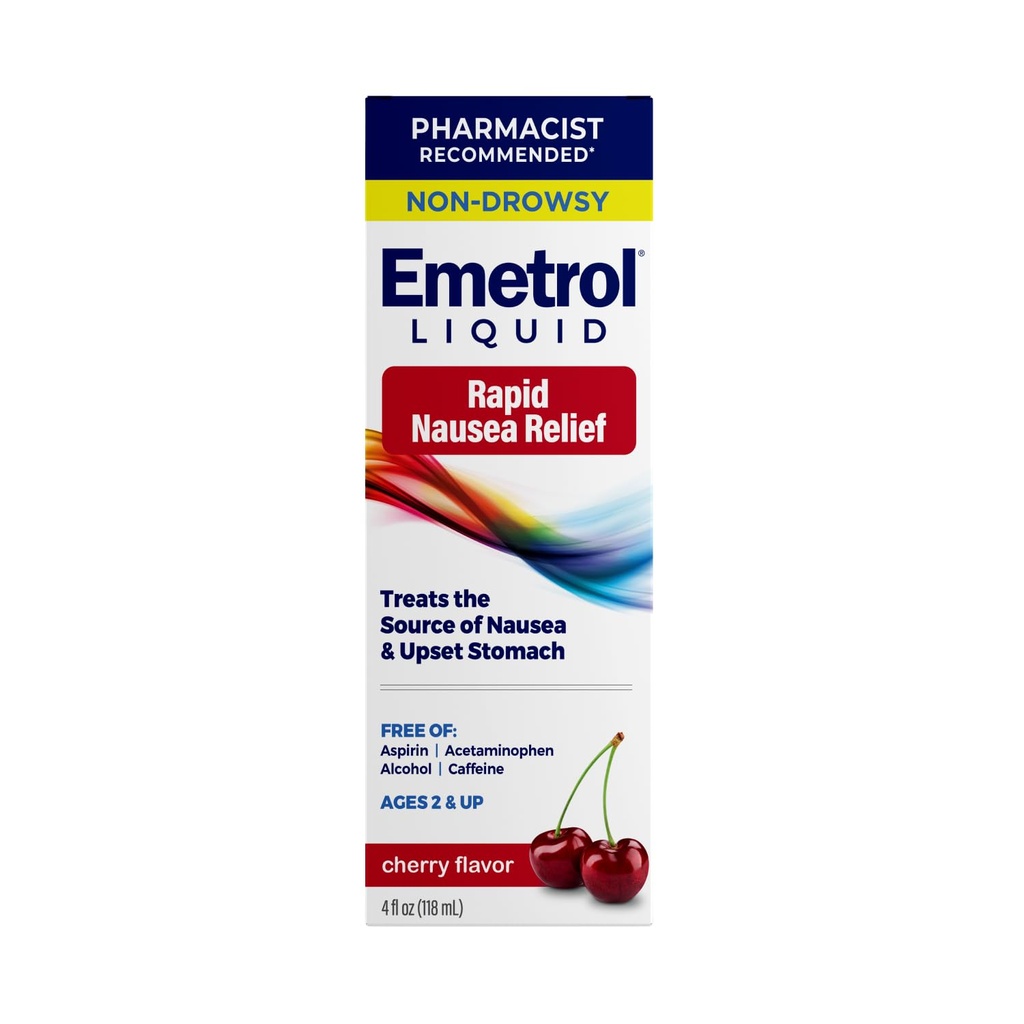 Emetrol Non-Drowsy Nausea Relief - Flüssige Medizin für Upset Stomach Relief - Apotheker Empfohlene Übelkeit Medizin - Cherry Flavor - 4fl Unze
