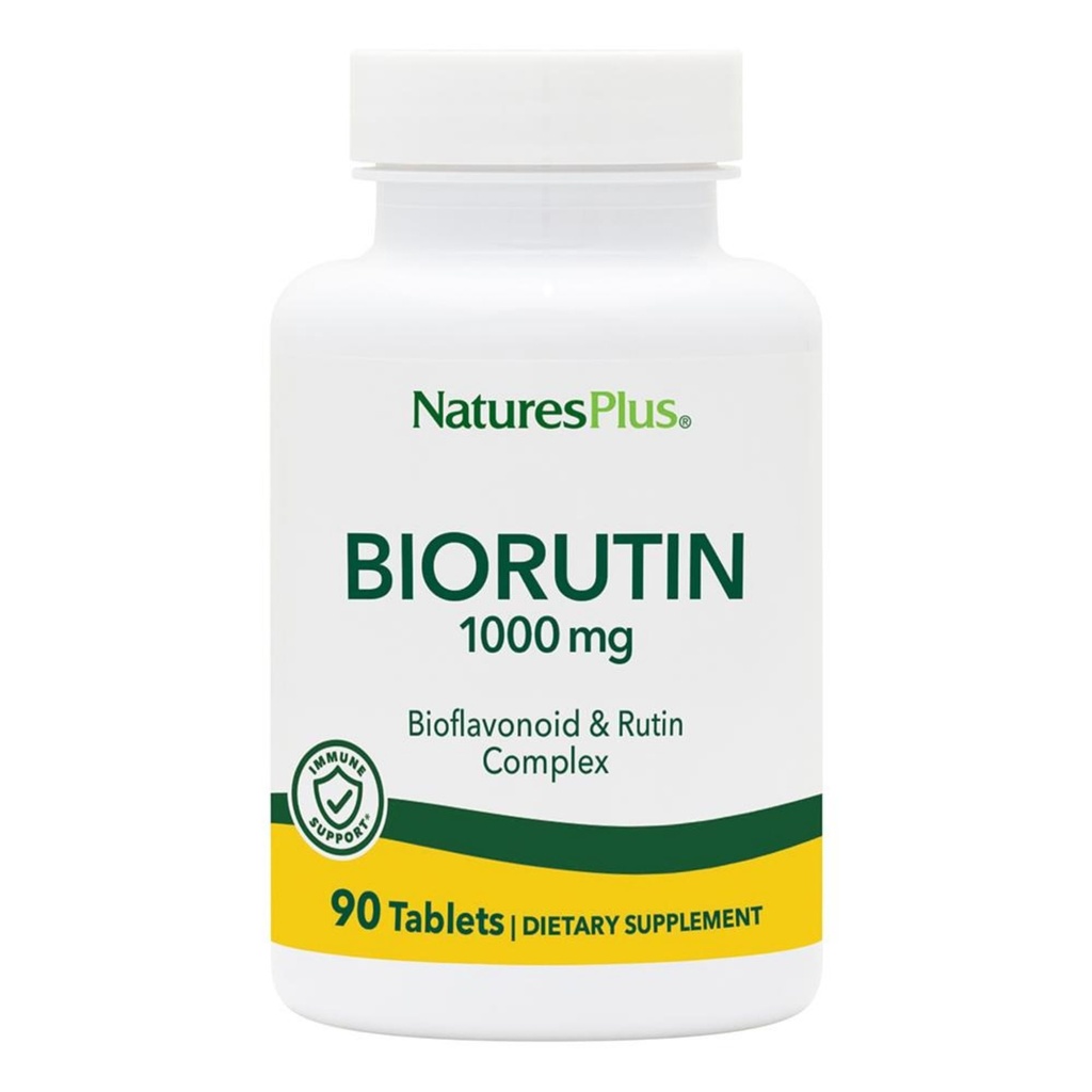Natures Plus Biorutin 1000 mg - 90 comprimés - Complexe Bioflavonoïde et Rutin - Supports Fonction vasculaire & Circulation - Végétarien, Sans gluten - 90 portions