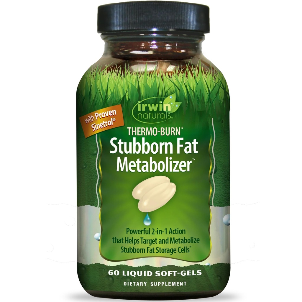 Irwin Naturals Thermo-Burn Stubborn Fat Metabolizer - 60 Liquid Soft-Gels - Kombiniert Green Tea Extract (EGCG), MCT Oil & Caffeine - 20 Servierungen