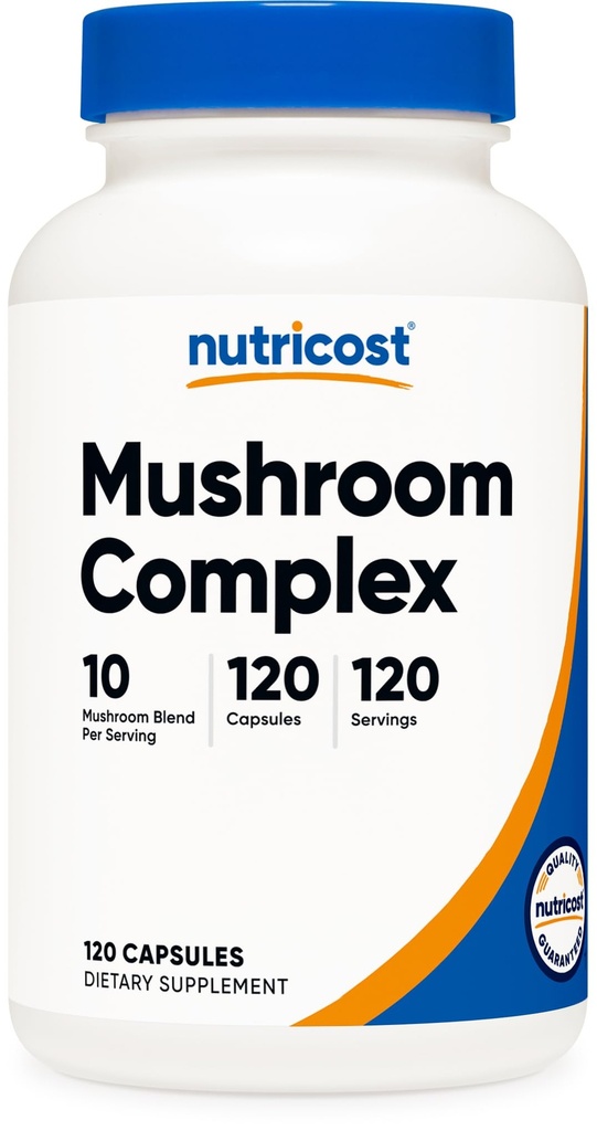 Nutricost Pilzkomplex-Ergänzung, 120 Kapseln für 120 Portionen pro Flasche - 10 Pilzmischung (enthält Reishi, Maitake, Shiitake, Lion's Mane und mehr) - Nicht-GVO und Glutenfrei