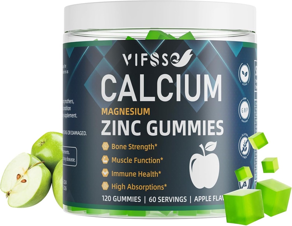 Calcium-Magnesium Zink-Gummien 600mg mit Vitamin D3 K2, 120 Gummi pflanzenbasierten zuckerfreien Calcium-Gummien hohe Absorption Komplex Calcium-Ergänzung 70+ Trace-Mineralien für Knochenstärke, Vegan