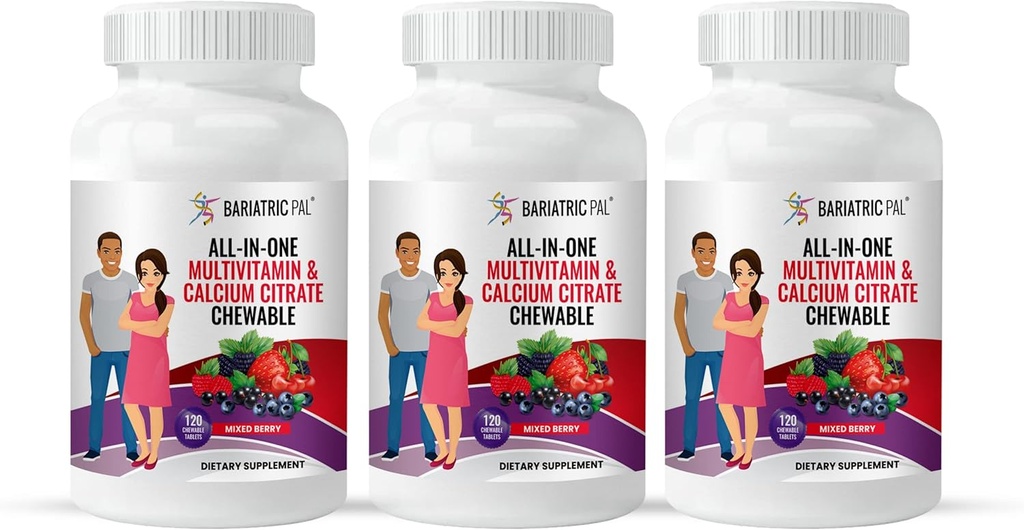 BariatricPal "All-in-ONE Chewable Multivitamin mit Calcium Citrat & Eisen - Mischbeere (90-Day Supply)