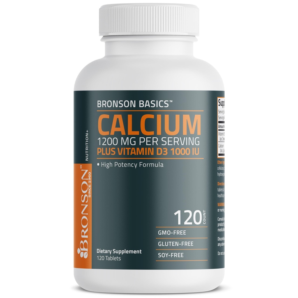 Bronson Calcium 1200mg Pro Servieren Plus Vitamin D3 1000 IU Hohe Potenzformel, Non-GMO, 120 Tabletten
