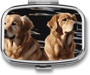 Pill Box 2 Compartment Square Pill Organizer Daily Small Pill Case for Travel Golden Retrievers Metal Pill Container Portable Medicine Organizer for Pill Vitamins Fish Oil Supplement
