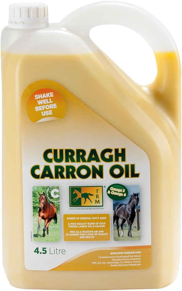 TRM Curragh Carron Flaxseed Oil Digestive Horse Supplement für einen glänzenden Mantel | Quelle von Omega 3 & 6 | verbessert Gewicht, Haut und Mantel Zustand - 152 fl oz/1.2 US-Gal (4.5 Liter) - 152 fl oz (1.2 US-Gal)