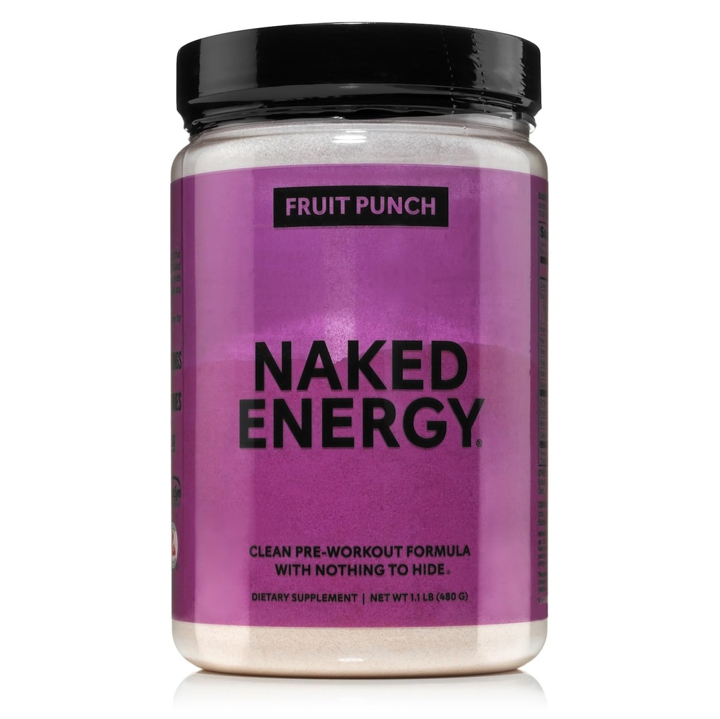 NAKED Fruit Punch Energy - Supplément de préentraînement propre pour les hommes et les femmes, Vegan Friendly, No Added Sweeteners, Colors or Flavors - 30 portions