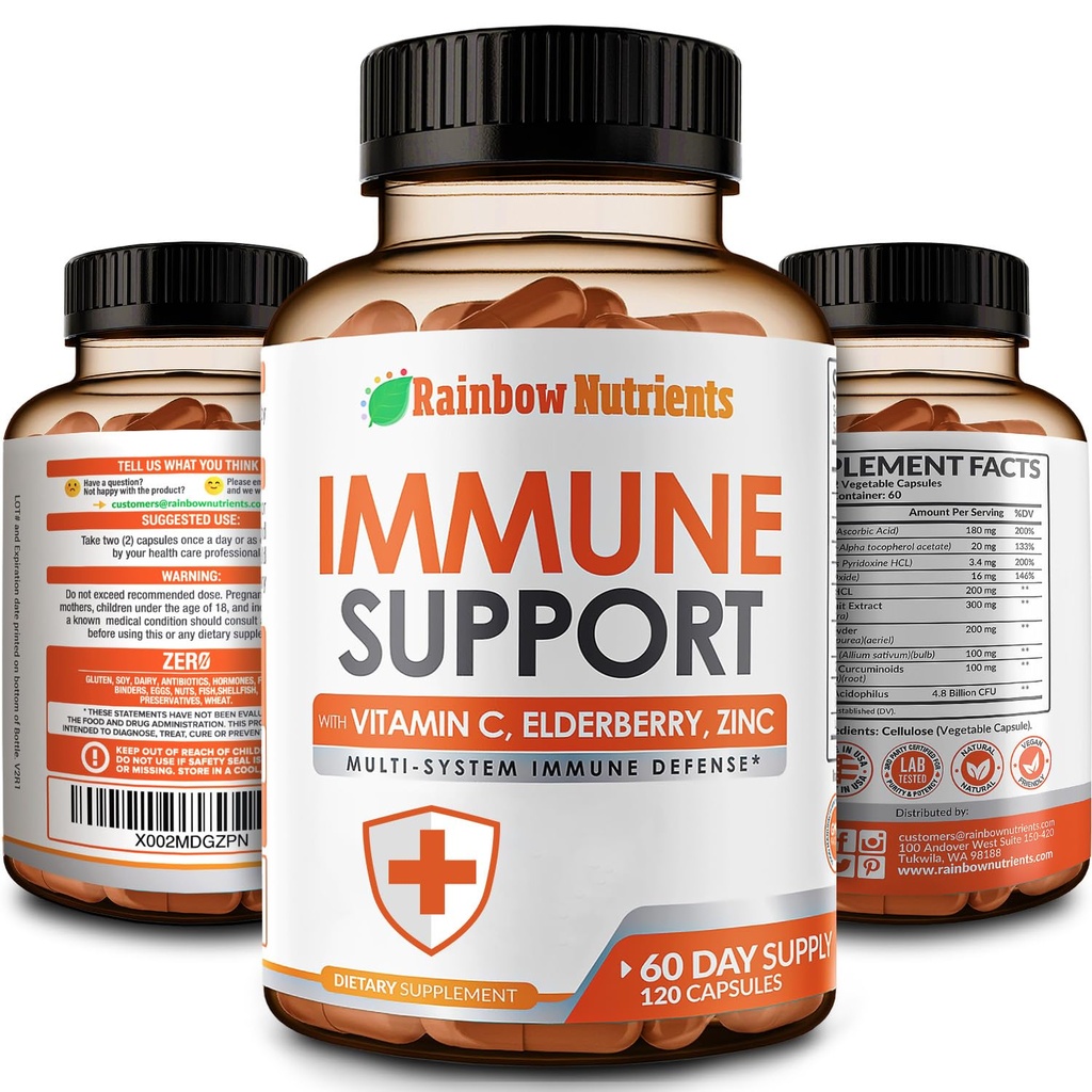 10 in 1 Immununterstützungsergänzung (keine Füllstoffe) | Vitamin C, Zink, Elderberry, Echinacea, Turmeric, Probiotics |Immunity Booster for Multi-System Immune Defense, Respiratory & Gut health |60 Day Supply