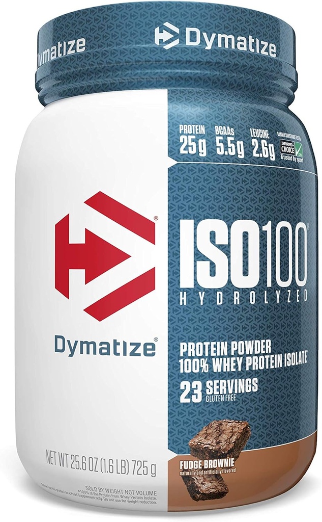 Dymatize ISO 100 Whey Protein Powder with 25g of Hydrolyzed, Fudge Brownie 1.6 Pound 25.6 Ounce