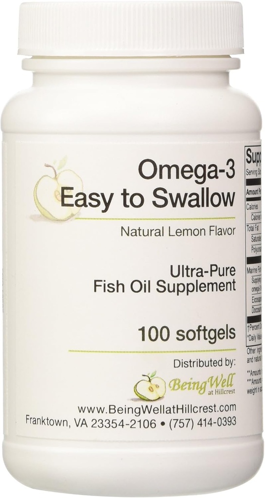 Omega-3 'Easy to Swallow' Ultra-pure Fischöl-Ergänzung Natürliche Zitronen Geschmack 100 Softgels