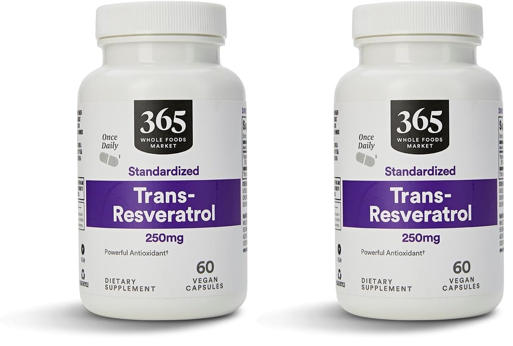 Ganzer Lebensmittelmarkt, Transresveratrol 250Mg, 60 Vegg Kapseln (Pack von 2)