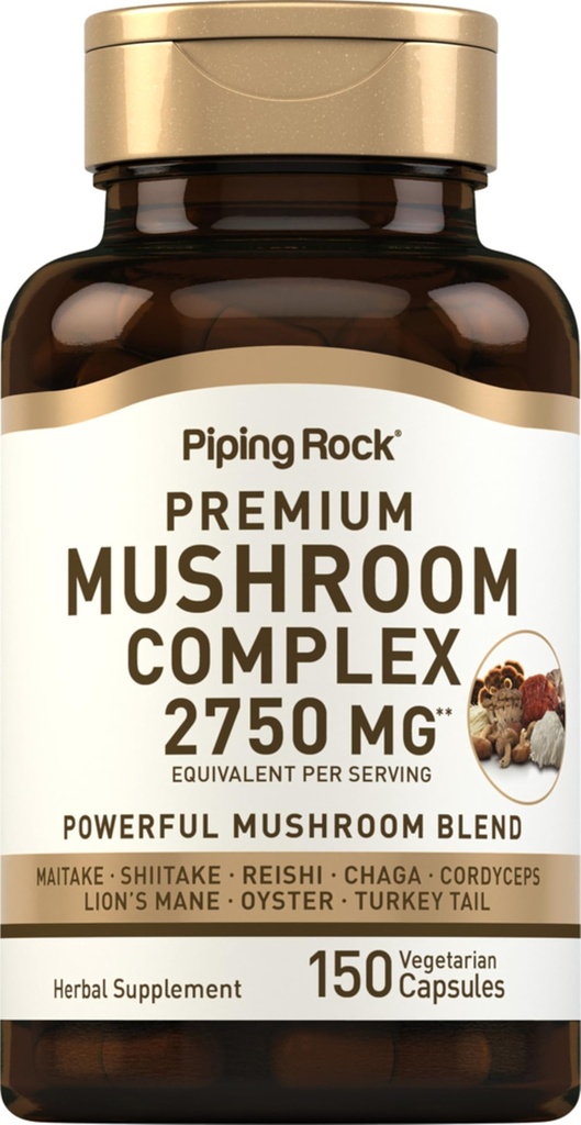 Piping Rock Mushroom Complex Kapseln | 150 Pillen | Kräuterextrakt Ergänzung | 8 in 1 Mischung mit Löwenmähne, Reishi, Shiitake, Maitake | Nicht-GVO, glutenfrei, vegetarisch
