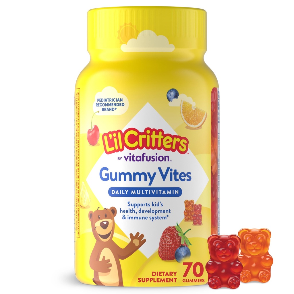Multivitamine quotidienne pour les enfants, vitamine C, D3 pour le soutien immunitaire Cerise, fraise, orange, ananas et bleuets, 70 Gummies de comte