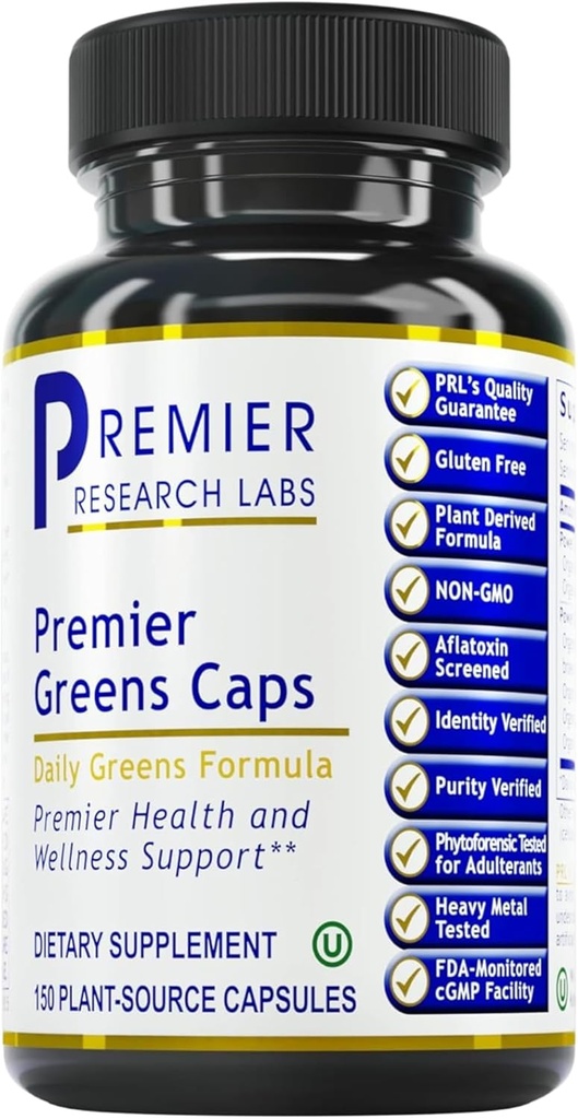 Premier Research Labs Capsules Greens - Capsules Super Greens, Suppléments Greens, Pills Super Greens pour le bien-être, Pills Veggie avec Verts Leafy, Kale, Chlorella - 150 Capsules Végétariennes