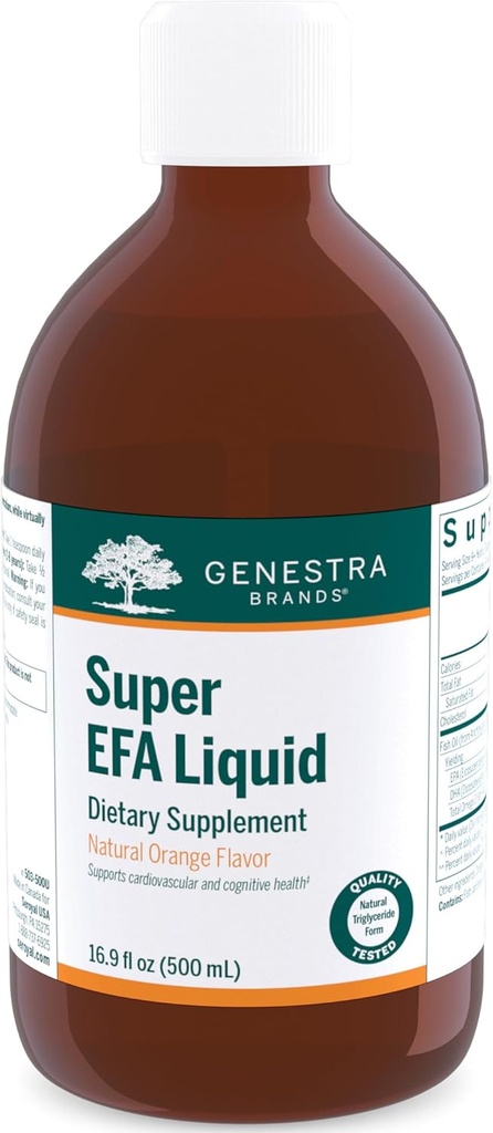Genestra Marken Super EFA Liquid | Unterstützt Herz-Kreislauf-Gesundheit, und die Entwicklung von Gehirn, Augen und Nerven in Kindern* | 16.9 Fl Oz | Natürliche Orange Flavor