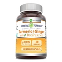 Erstaunliche Formeln Turmeric Curcumin & Ginger mit BioPerine 2250 mg Pro Servieren Veggie Kapseln | Non-GMO | Gluten Free Made in USA | Ideal für Vegetarier (180 Zähler)