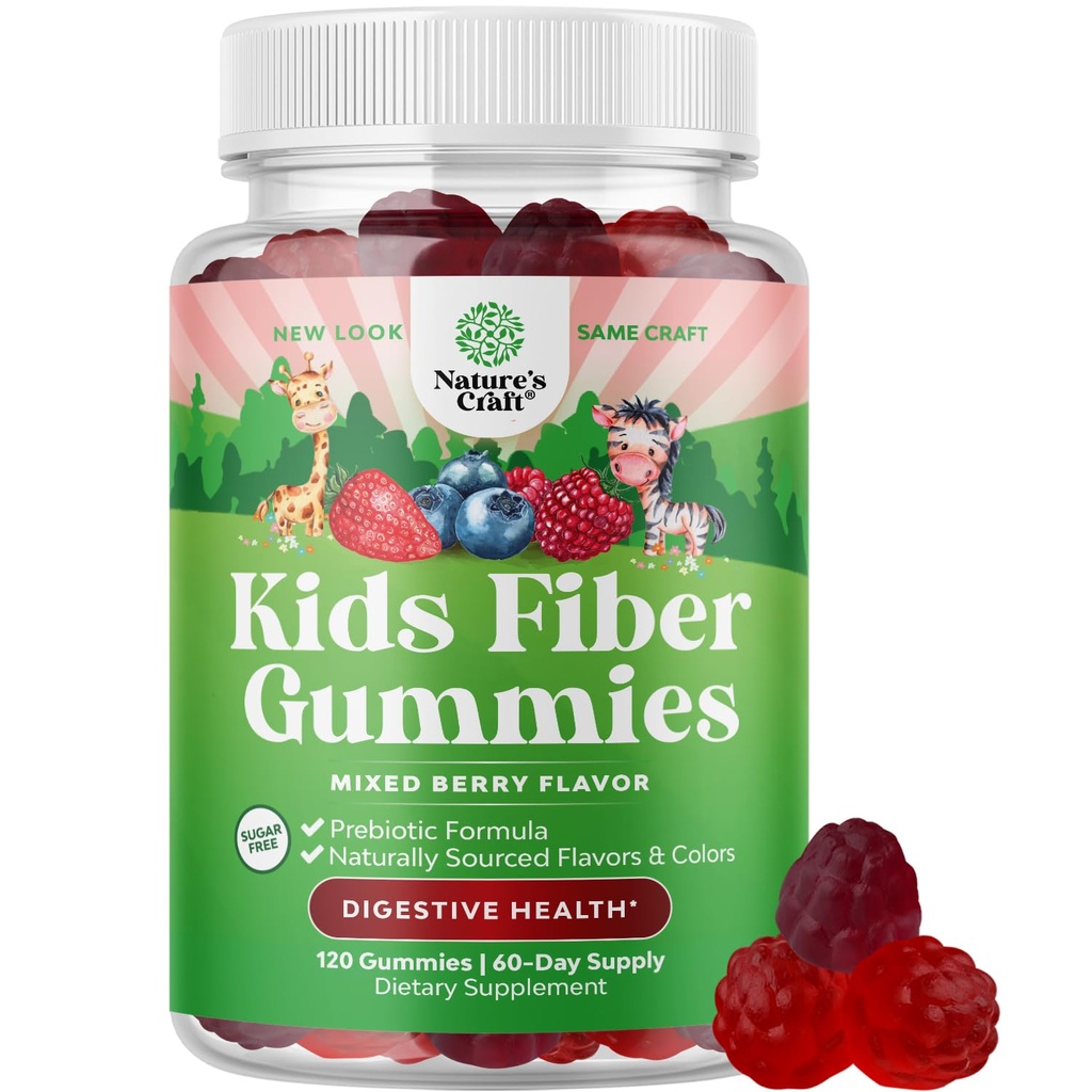 Gommies de fibre prébiotique élevée pour les enfants - Suppléments de fibre diététique pour la digestion et la constipation - Gommies de la racine de chicorée pour les enfants immunes - Suppléments nutritionnels non OGM et végétaliens - 120 Compte