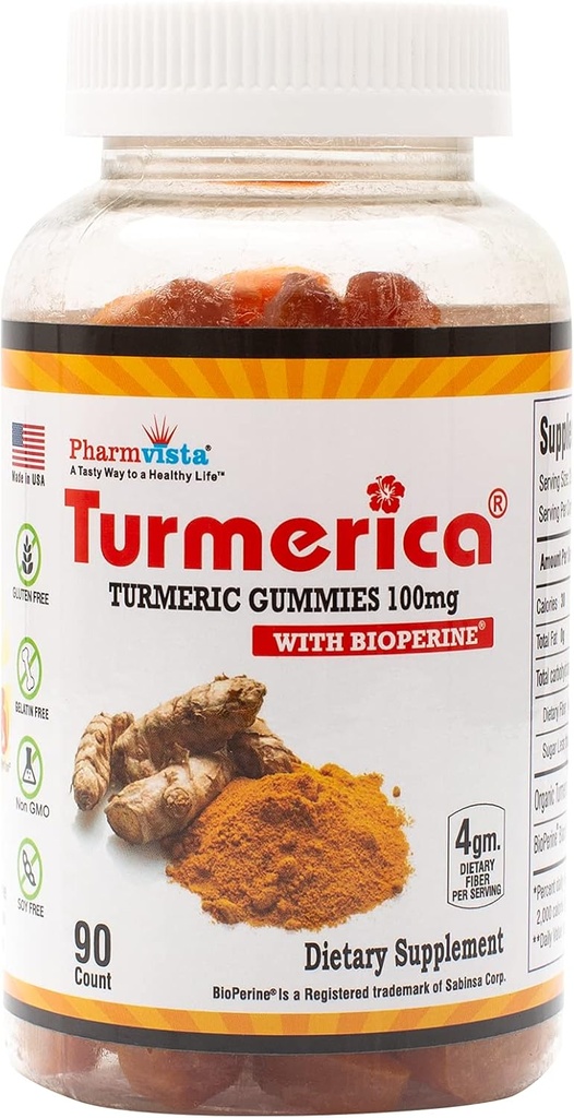 Turmeric Curcumin Gummies 100mg with BioPerine Black Pepper for Enhanced Absorption, 90 Count, Made in USA