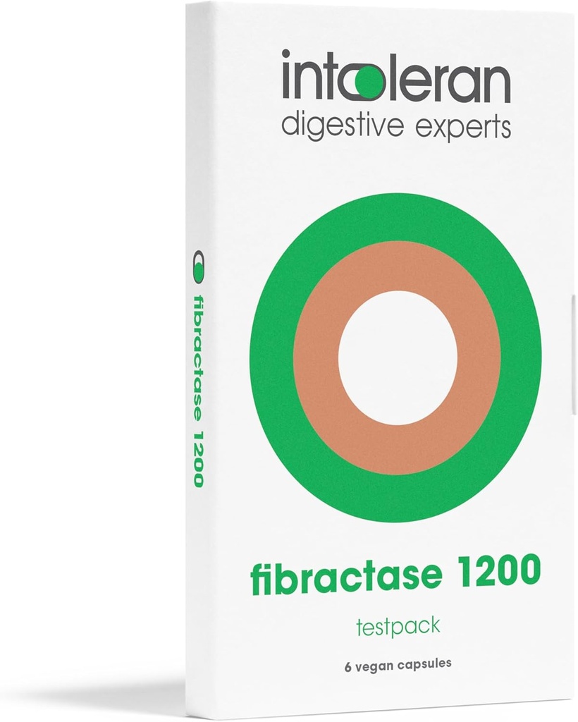 Intoleran Fibractase Forte Digestive Enzyme Testpack - 6 Kapseln | Ergänzung für Fructans & Galactans Intolerance | Hilft Digest Kohlenhydrate; Getreide, Hülsenfrüchte, Zwiebel, Knoblauch & Weizen | Pure