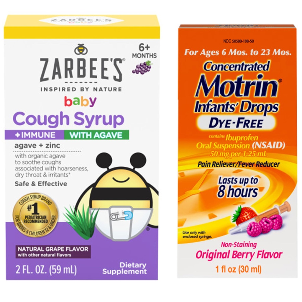 Motrin und Zarbee’s Essentials for Infants Incentrated Liquid Medicine Tropfen mit Ibuprofen und Zarbees Baby Coughⱡ Syrup + Immune mit Organic Agave + Zink