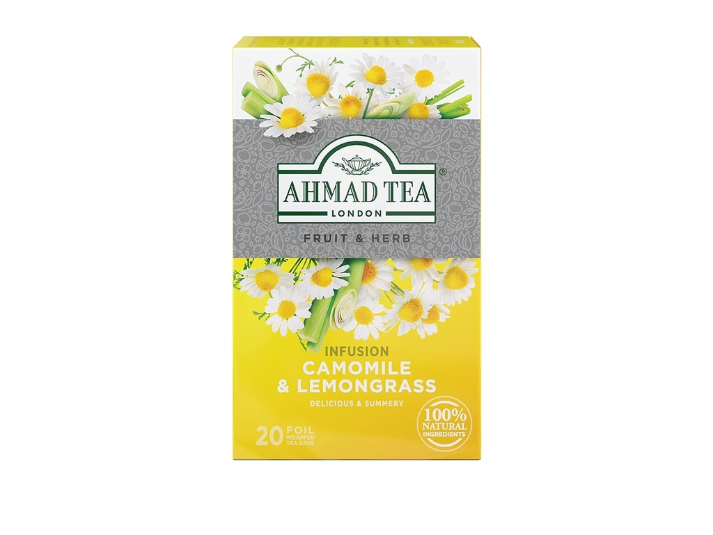 Camomille de thé Ahmad & Infusion de citronnelle, sachets de thé de 20 cents (paquet de 6)