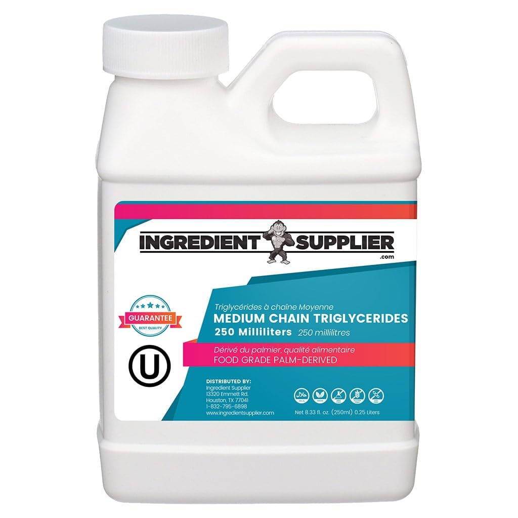 Huile MCT - 250mL (8,33 Oz.) Dérivé de palmiers durables - Classe alimentaire USP - Non OGM - Halal - pour la nutrition sportive, le régime alimentaire Keto ou Paleo, l'énergie propre, les extraits