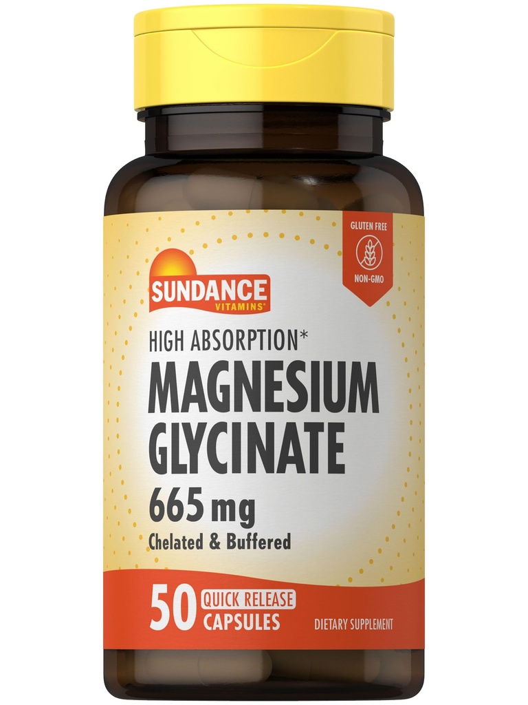 Glycinate de magnésium Sundance Capsules de 665 mg de 50 pilules à libération rapide